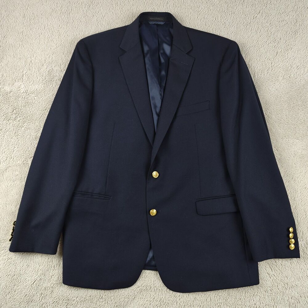 Ralph Lauren Blazer Men's 44R Navy Wool Blend Suit Jacket Gold Buttons